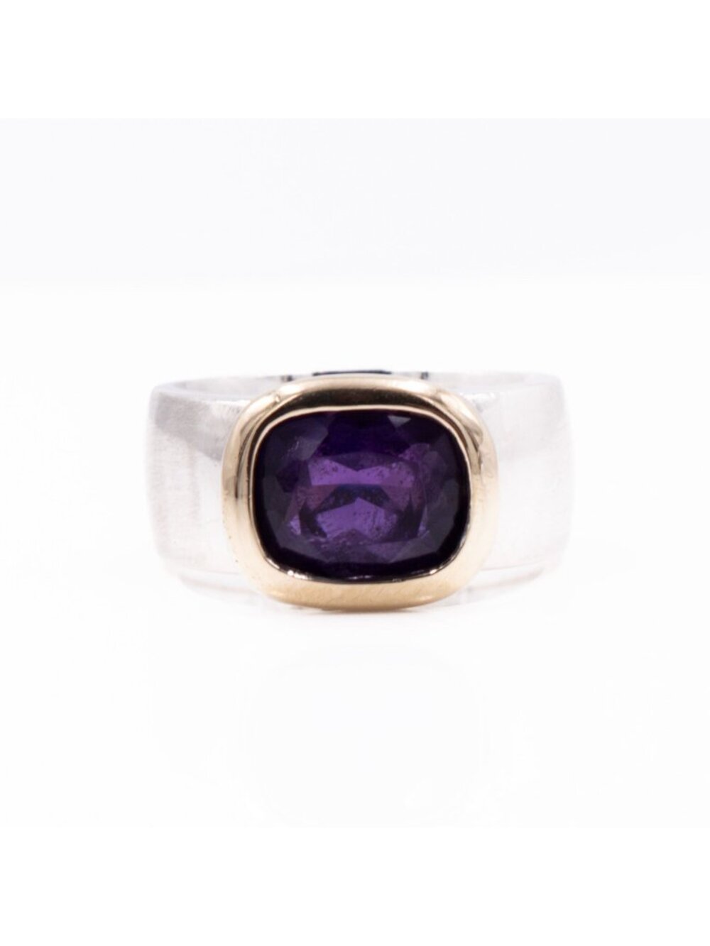 Sterling Silver 14K Gold 1.75ct Amethyst Cushion Cut Ring Size 7